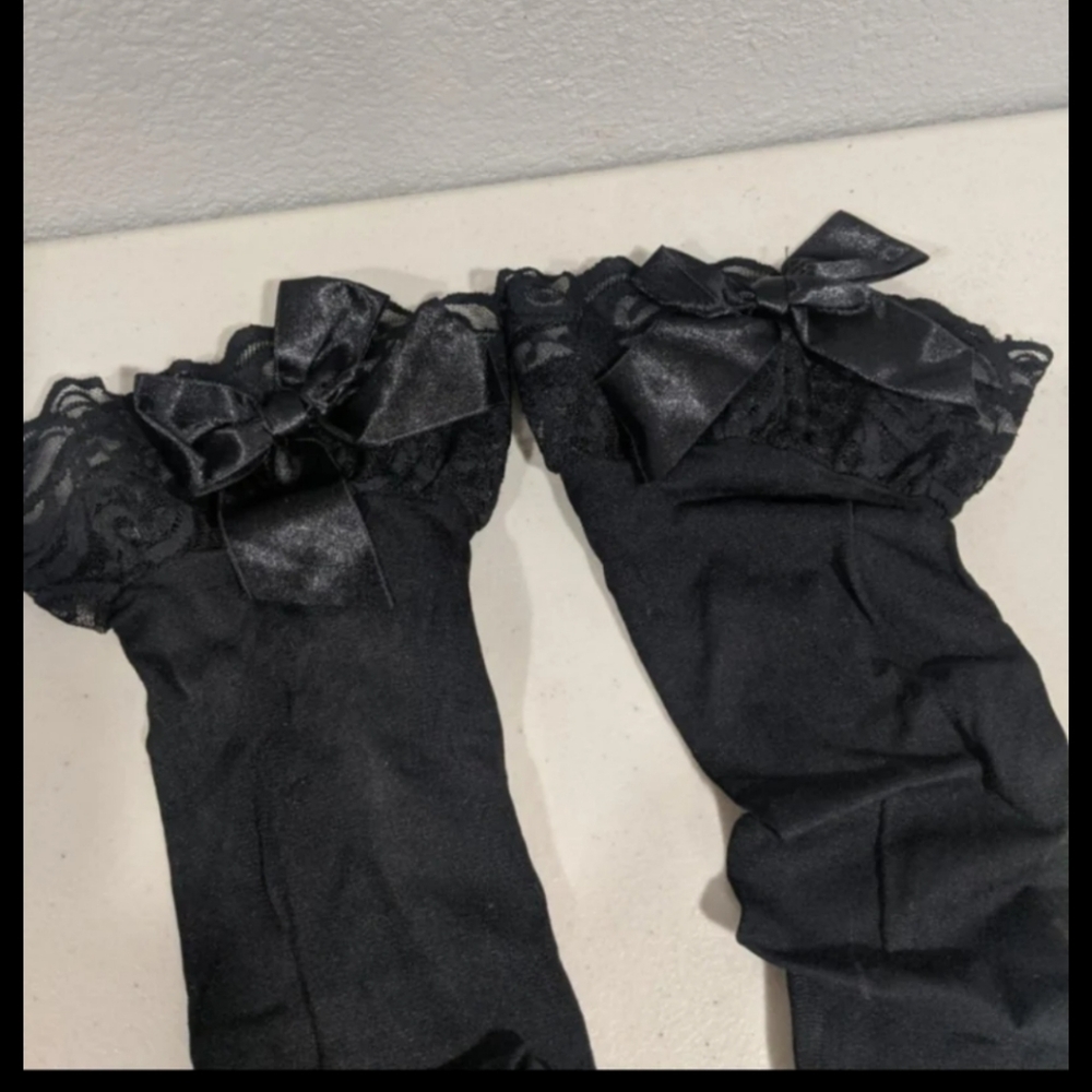 Black Thigh Hold Up Stockings Bows Lace Lingerie Costume Cosplay Lingerie